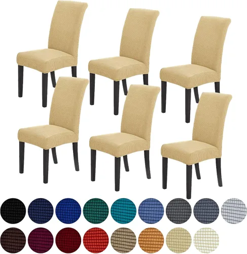 Miniatura 15 de Juego de 6 fundas elásticas para sillas de comedor, fundas para sillas de comedor lavables y removibles, fundas para sillas de comedor protectoras