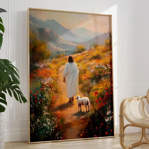 Miniatura 20 de Arte de pared de acuarela de Jesús, pintura en lienzo cristiano, imágenes de las Escrituras, decoración de pared, póster con versículos bíblicos