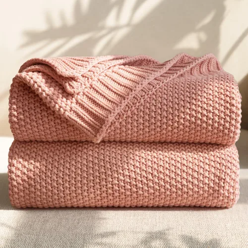 Miniatura 10 de Manta de punto trenzado 100% algodón, ligera y suave para sofá, cama, manta transpirable para todas las estaciones, acogedora manta decorativa, 50 x