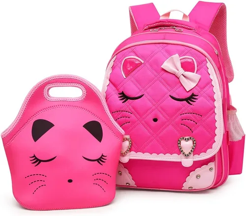 Bonita mochila escolar rosa con lazo de diamante brillante impermeable para niñas, Rosado, M