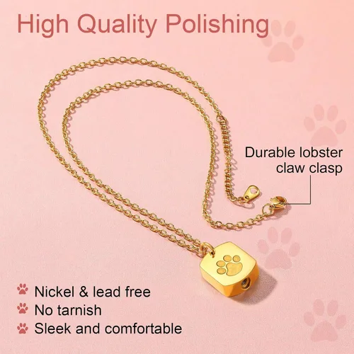 Miniatura 144 de FindChic Collares personalizados con urna para cenizas, barra vertical, gato, luna, reloj de arena, garra de perro, acero inoxidable, chapado en oro