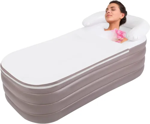 Miniatura 11 de Bañera inflable con bomba de aire eléctrica y soporte para tazas, bañera inflable portátil verde oscuro para interiores o exteriores, baño