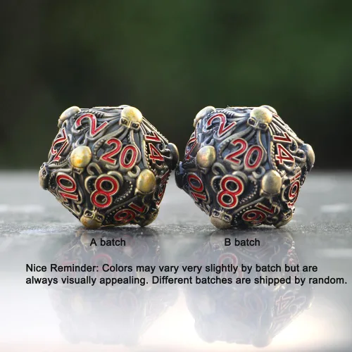 Miniatura 7 de Dados de metal D20 con diseño intrincado de pulpo, acabado antiguo y números rojos para Call of Cthulhu, RPGs-DNDWoW BZQR