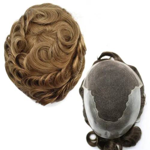 Miniatura 55 de Peluca de repuesto de cabello natural de poliuretano con encaje frontal para hombre (7x9 pulgadas, densidad de luz, 1B40# negro natural con 40% gris)