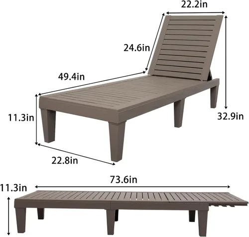 Miniatura 3 de Tumbona al aire libre para piscina, banco de patio, tumbona impermeable, gris