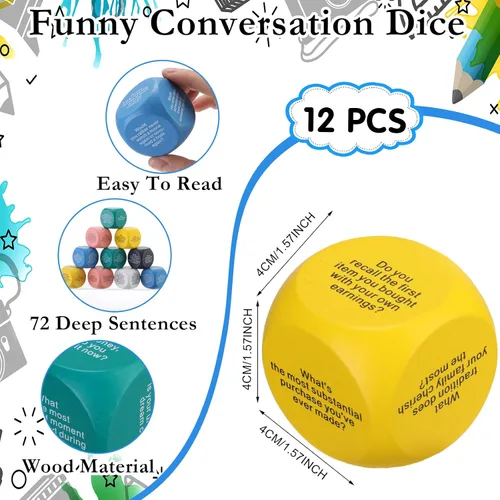 Miniatura 3 de Hanaive 12 piezas de dados de conversación para romper el hielo, juegos de equipo para romper el hielo, juego de dados para adultos, trabajo