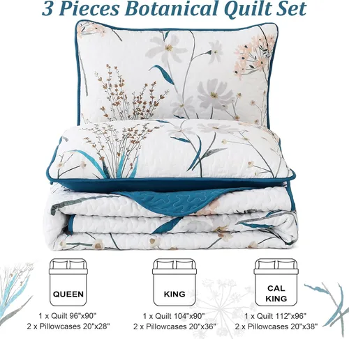 Miniatura 7 de Dobuyly - Juego de edredón para cama tamaño Queen, con diseño floral botánico en color teja, juego de edredón de 3 piezas, de microfibra suave