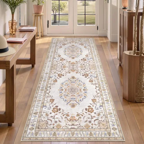 Miniatura 83 de Tangsoo Alfombra lavable para pasillo, antideslizante, 2 x 6 pies, estilo bohemio, floral, vintage, para entrada, suelo suave, para cocina, baño