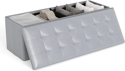 Miniatura 10 de Giantex Banco Otomano de Almacenamiento Plegable de 43 Pulgadas, Baúl de Almacenamiento Tapizado en Cuero PU con Bolsillo Lateral, Asiento