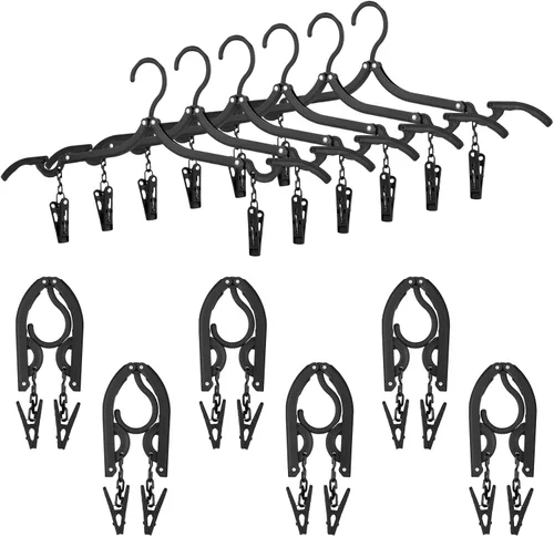 Perchas plegables de viaje plegables con clips, perchas plegables portátiles plegables para colgar abrigos, estante de secado de viaje para ropa