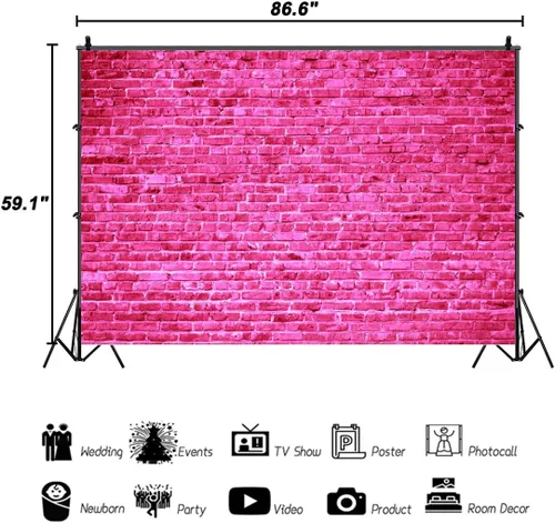 Miniatura 5 de AOFOTO Fondo de pared de ladrillo rosa de 7 x 5 pies, fondo de ladrillo de piedra rosa intenso para niña, princesa, niños, baby shower, fiesta