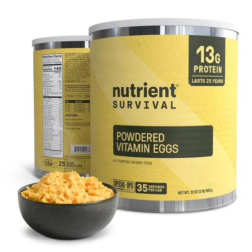 Miniatura 13 de 4 Latas, Equivalente a 70 Huevos por lata - Nutrient Survival Huevos en Polvo con Vitaminas Liofilizados Suministros para Preparacionistas