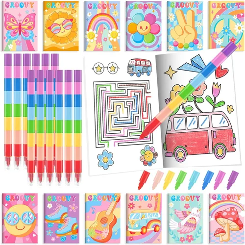 Miniatura 32 de BenLouis 24 mini libros para colorear del espacio exterior para niños con 24 crayones apilables, regalos de fiesta de astronautas, libros