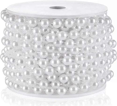 Miniatura 16 de Guirnalda de Perlas de 10MM, 10.06 Metros de Cadena de Perlas de Imitación Dorada, Rollo de Hilo para Decoración de Boda y Fiesta, Adornos