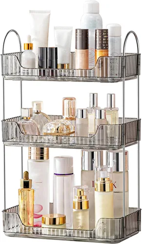 Miniatura 12 de Akinbas Organizador de baño de 3 niveles, bandeja de perfume de maquillaje, organizador de cuidado de la piel para tocador de baño (dorado)