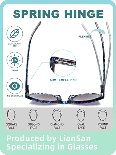 Miniatura 6 de LianSan Paquete de 2 lentes de sol progresivos multienfoque para mujer, lentes de lectura multifocales para mujer con protección UV