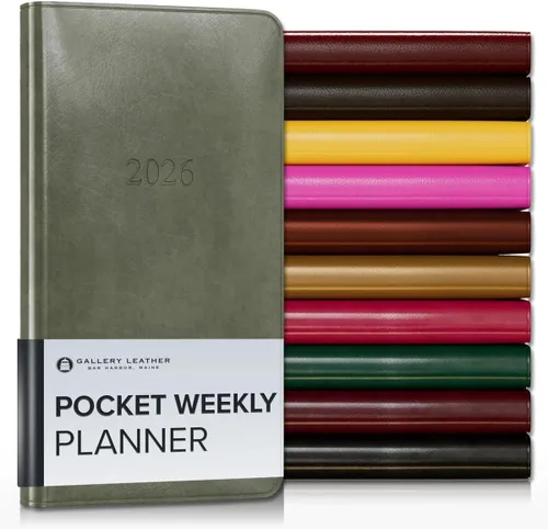 Miniatura 163 de Gallery Leather Agenda semanal y mensual grande 2025-2026, agenda y cuaderno con elegantes bordes de página dorados dorados, 12 meses, cactus Cactus