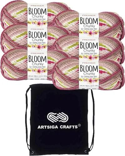Miniatura 11 de Premier Yarns Bloom Chunky Gerbera 1114-21 - Hilo acrílico grueso y voluminoso #5 (3 madejas, el mismo lote de tinte) para ganchillo y tejer