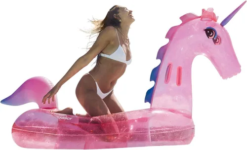 Miniatura 5 de Funboy - Flotador inflable, gigante y transparente con forma de unicornio y con brillantina, para fiestas de verano en la piscina y entretenimiento