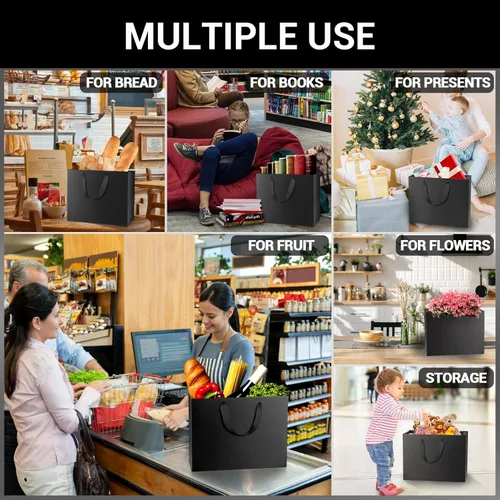 Miniatura 4 de EUSOAR Bolsas de papel de estraza para regalo, paquete de 12 bolsas de papel kraft de 10.6 x 3.1 x 8.3 pulgadas con asas, bolsas resistentes