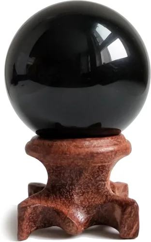 Miniatura 15 de Mina Heal Bola de cristal de obsidiana negra para meditación, adivinación y Feng Shui, esfera de obsidiana grande para decoración