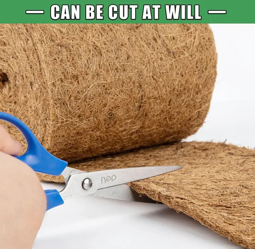Miniatura 4 de Rollo de mantillo natural para paisajismo, tapete de fibra de coco gruesa orgánica de 120 x 6.3 pulgadas con estacas de acero en forma de 20U, rollo