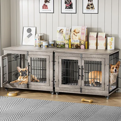 Miniatura 10 de Lulive Muebles de Jaula Grande para Perros, Mesa Auxiliar de Jaula para Perros de Madera de 38'', Perrera para Perros de Doble Puerta