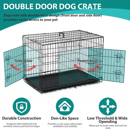 Miniatura 3 de Jaula para perros, 42 pulgadas, jaula plegable de metal para perros medianos a grandes, interior/exterior, con panel divisor, color negro