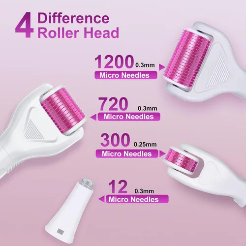 Miniatura 2 de YaFex Derma Roller para cara y cuerpo - Kit de rodillo de microagujas de titanio 6 en 1, rodillo de microagujas, 300 y 720 agujas de 0.010 in, 1200
