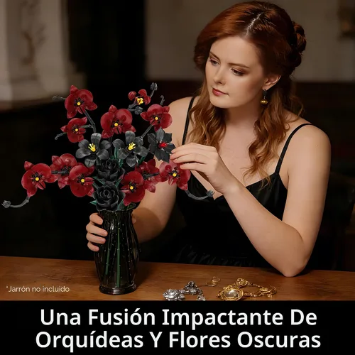 Miniatura 2 de Juego de construcción de ramo de rosas de orquídeas para adultos, regalos para mamá, esposa, mujer, pareja, novia, adolescente, colección botánica