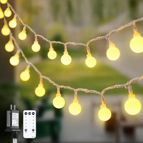 Miniatura 23 de JMEXSUSS 100 luces LED de Navidad a pilas para interiores y exteriores, impermeables, 33 pies, luces de globo en cadena con pilas con control Varios