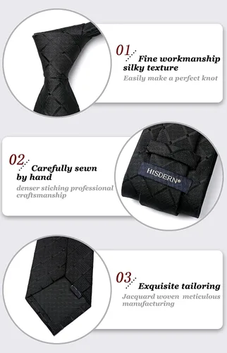 Miniatura 299 de HISDERN Conjunto de corbata a cuadros a cuadros pañuelo tejido clásico formal para hombre corbata y bolsillo cuadrado