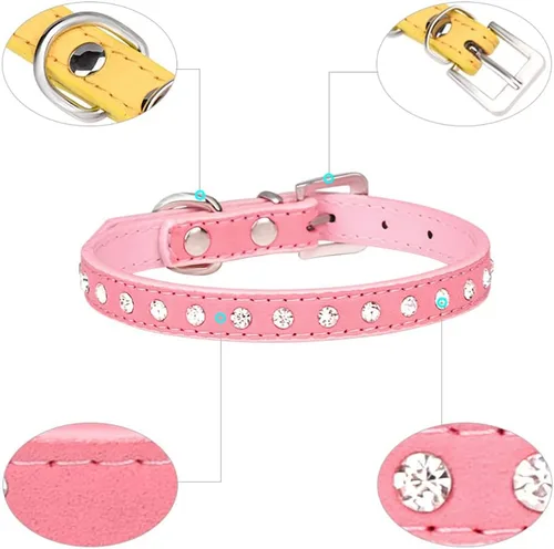 Miniatura 5 de Collares de perro con rines rosa para perros medianos, bonitos collares de cachorro de diamante con cristales brillantes y pedrería para perritas