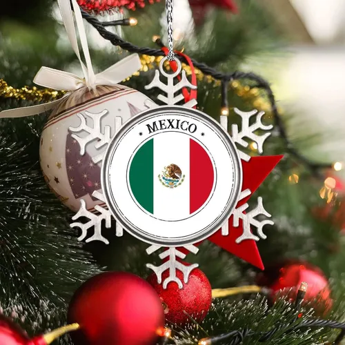 Miniatura 4 de Adorno de copo de nieve de bandera de México para decoración de árbol de Navidad, recuerdo de ciudad de campo, adornos de Navidad personalizados