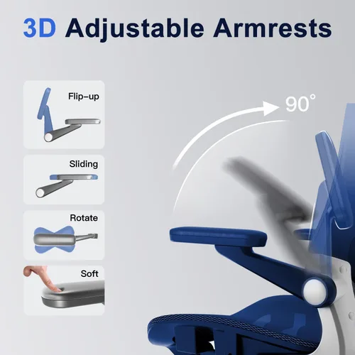 Miniatura 9 de marrap Silla de oficina ergonómica, cojín de asiento de malla con reposabrazos 3D y reposacabezas 3D, soporte lumbar ajustable con función