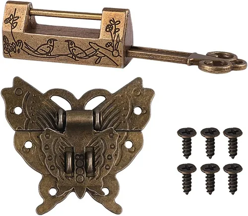Cerraduras chinas antiguas pequeñas con llave y cerrojo, caja de regalo de joyería vintage, cerradura de candado decorativo, juego de cerrojo para