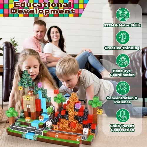 Miniatura 6 de Goody King Mundo de Bloques Magnéticos de Dinosaurio y Volcán 100 Piezas de Bloques Magnéticos de Dinosaurio, Juguetes Sensoriales STEM Montessori
