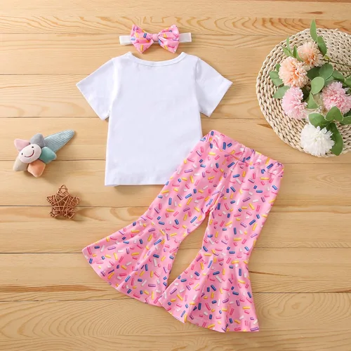 Miniatura 3 de Conjunto de ropa de cumpleaños para bebé niña pequeña, camiseta de manga larga, pantalones de campana, diadema