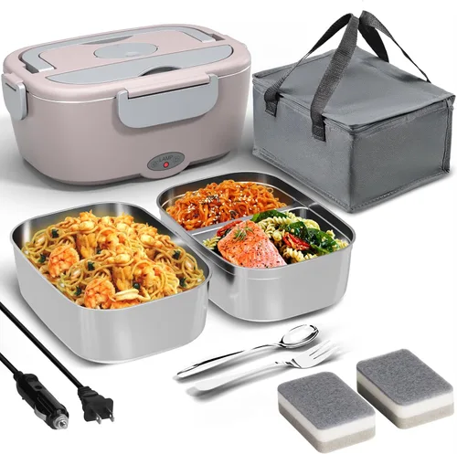 Miniatura 13 de Sitlais Lonchera eléctrica para adultos, calentador de alimentos portátil de calentamiento rápido con 2 recipientes de acero inoxidable 304 de 53