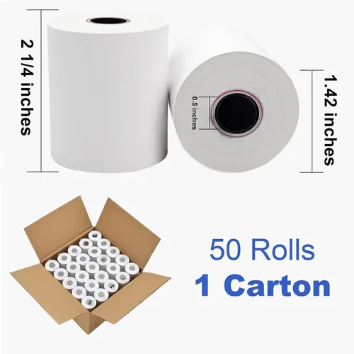 Miniatura 2 de SJPACK Rollo de papel térmico de 2-1/4" x 50'-200 paquetes de papel de recibo POS, adecuado para cajas registradoras, terminales de tarjetas