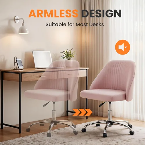 Miniatura 6 de Simple Deluxe Silla de escritorio de oficina sin brazos, moderna y bonita, silla giratoria cómoda, sillas de oficina en casa con ruedas, altura Rosa