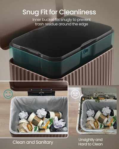 Miniatura 5 de SONGMICS Bote de basura de 13 galones (50 L) para cocina, con tapa, pedal y cubo interior extraíble, cierre suave, acero inoxidable, 15 bolsas