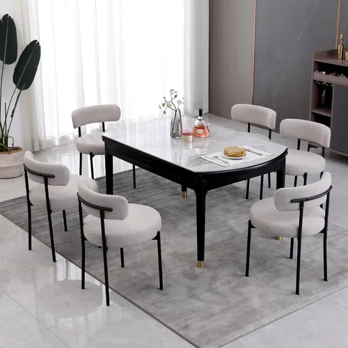 Miniatura 22 de Juego de 2 sillas de comedor negras redondas tapizadas de bouclé para el comedor, sillas de cocina modernas de mediados de siglo con respaldo curvo