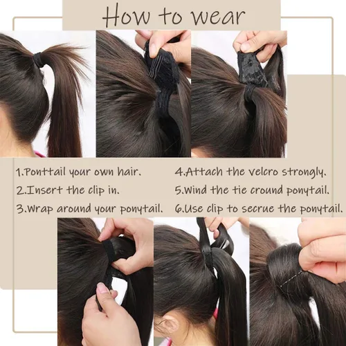 Miniatura 4 de Gangel Extensión de pelo de cola de caballo roja, colas de caballo rectas, extensiones de cabello sintético con clip, extensiones de cabello largo