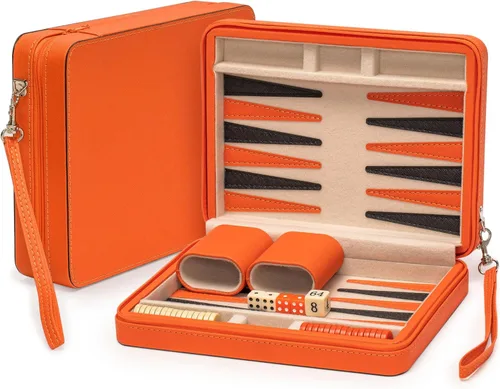 Yellow Mountain Imports Juego de Backgammon Mini de Tamaño de Viaje, Alanya - Fichas Magnéticas y Tablero de 9 Pulgadas en Elegante Estuche de Cuero