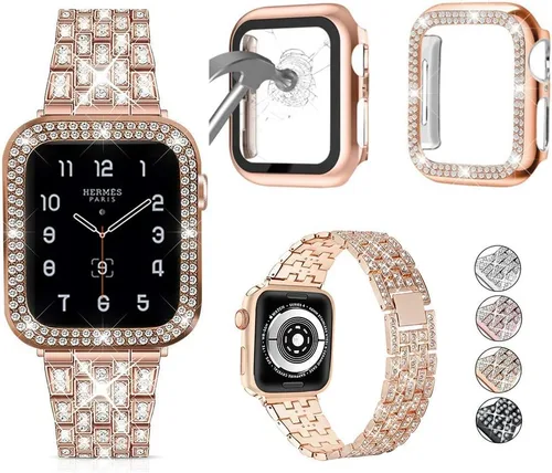 Miniatura 24 de compatible con Apple Watch de 1.496 pulgadas 1.575 pulgadas 1.654 pulgadas 1.732 pulgadas con funda para mujer, correa de metal con diamante