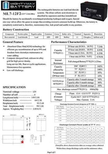 Miniatura 6 de Batería de repuesto F2 de 12 V y 7 Ah para BB BP7.2-12-T2, BP7.2-12T2-6 paquete