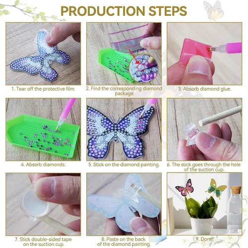 Miniatura 3 de Vcekract Kits de arte de diamantes de mariposa, 12 piezas de pintura de diamantes para decoración de jardín, suministros de manualidades de arte