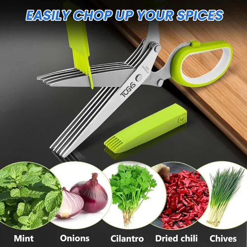Miniatura 6 de Juego de herramientas de cocina 3 en 1 de alta calidad, prensa de ajo de acero inoxidable resistente, tijeras de hierbas y ablandador de carne, a
