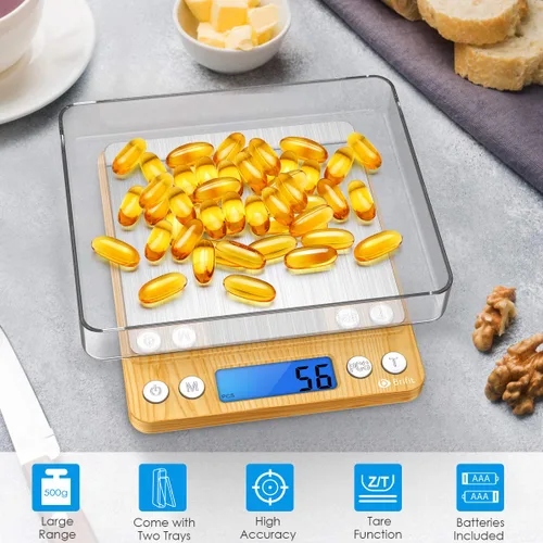 Miniatura 2 de AMIR Báscula digital de cocina, 17.64 oz, báscula digital de alimentos con pantalla LCD retroiluminada, 2 bandejas, 6 unidades (batería incluida)